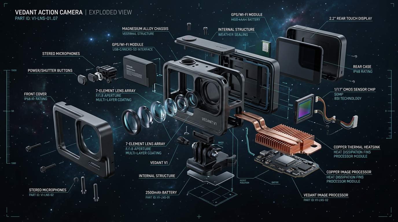 Vedant Action Camera Exploded View